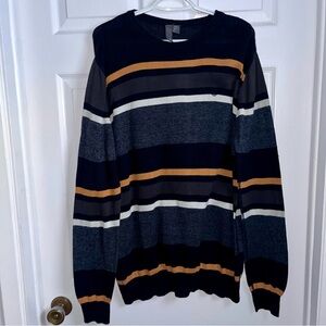 Element Sweater Pull Large Men striped long sleeve black preppy winter crew neck